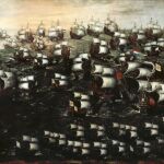 El combate fue relatado de principio a fin en los cuadros de Juan de la Corte (en la imagen, la vista IV), toda una crónica del triunfo del almirante vasco