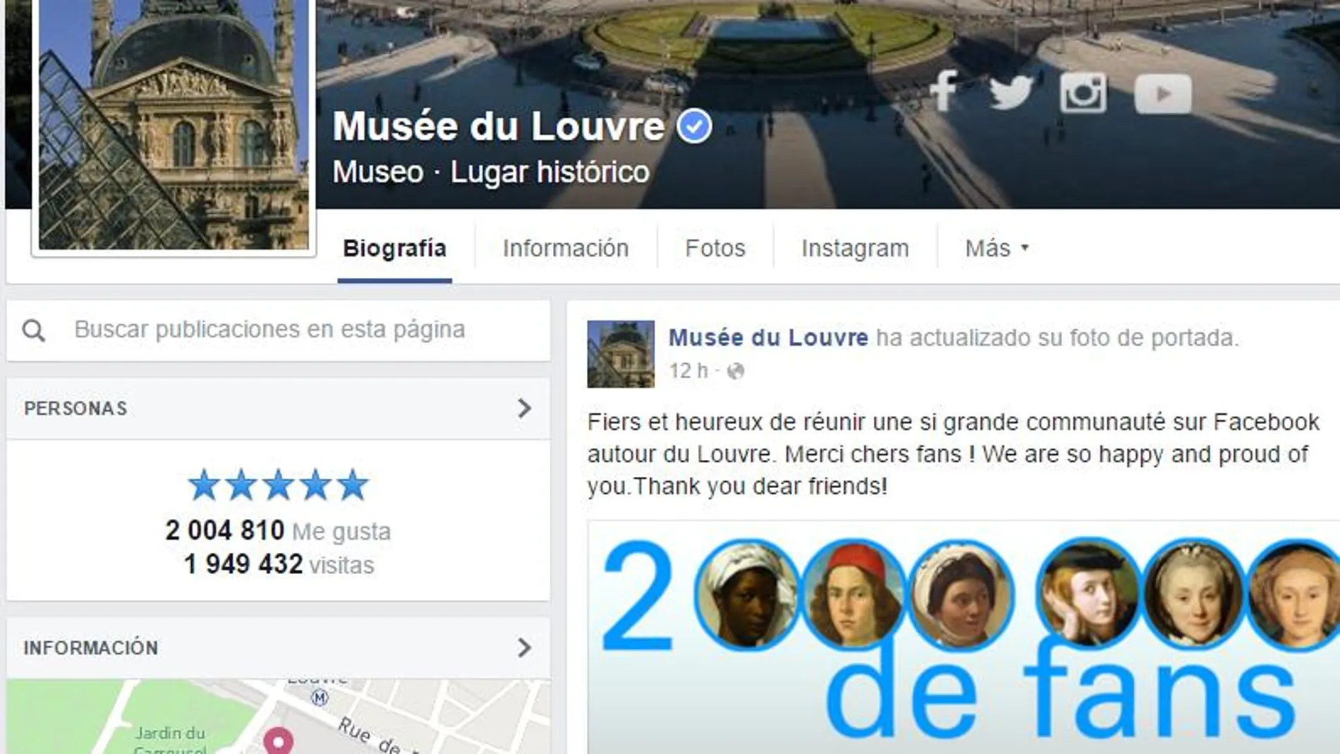 Página del Museo del Louvre en Facebook