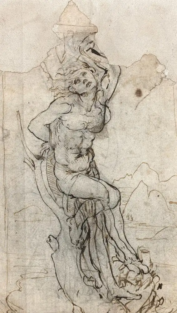 Fotografía facilitada por la casa de subastas Tajan de un dibujo de Leonardo da Vinci, uno de los pocos conservados del artista italiano que no está registrado en un museo