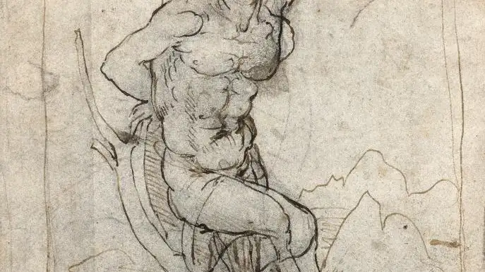 Fotografía facilitada por la casa de subastas Tajan de un dibujo de Leonardo da Vinci, uno de los pocos conservados del artista italiano que no está registrado en un museo