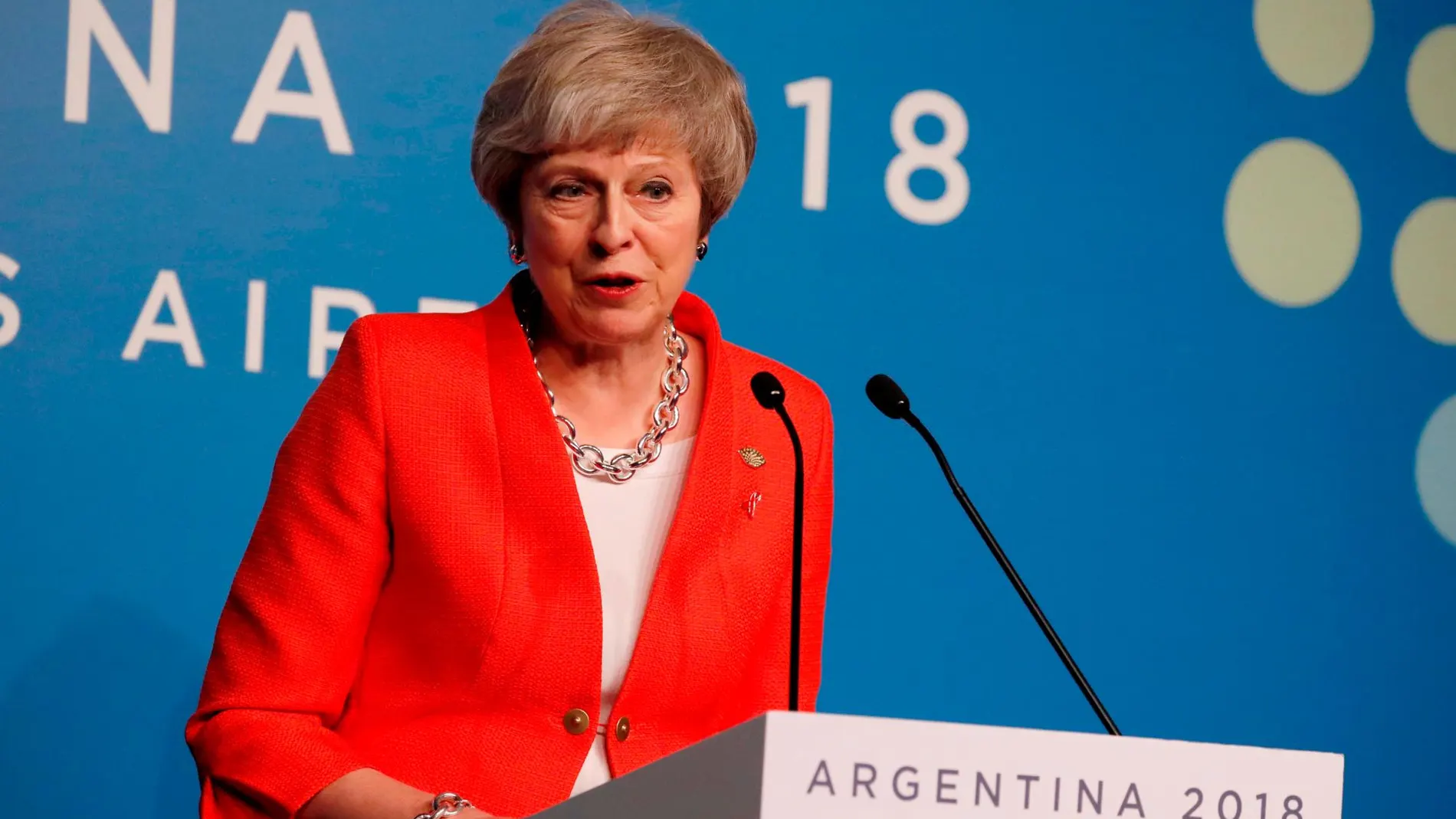Theresa May durante su intervención en la cumbre del G20 en Argentina / Reuters