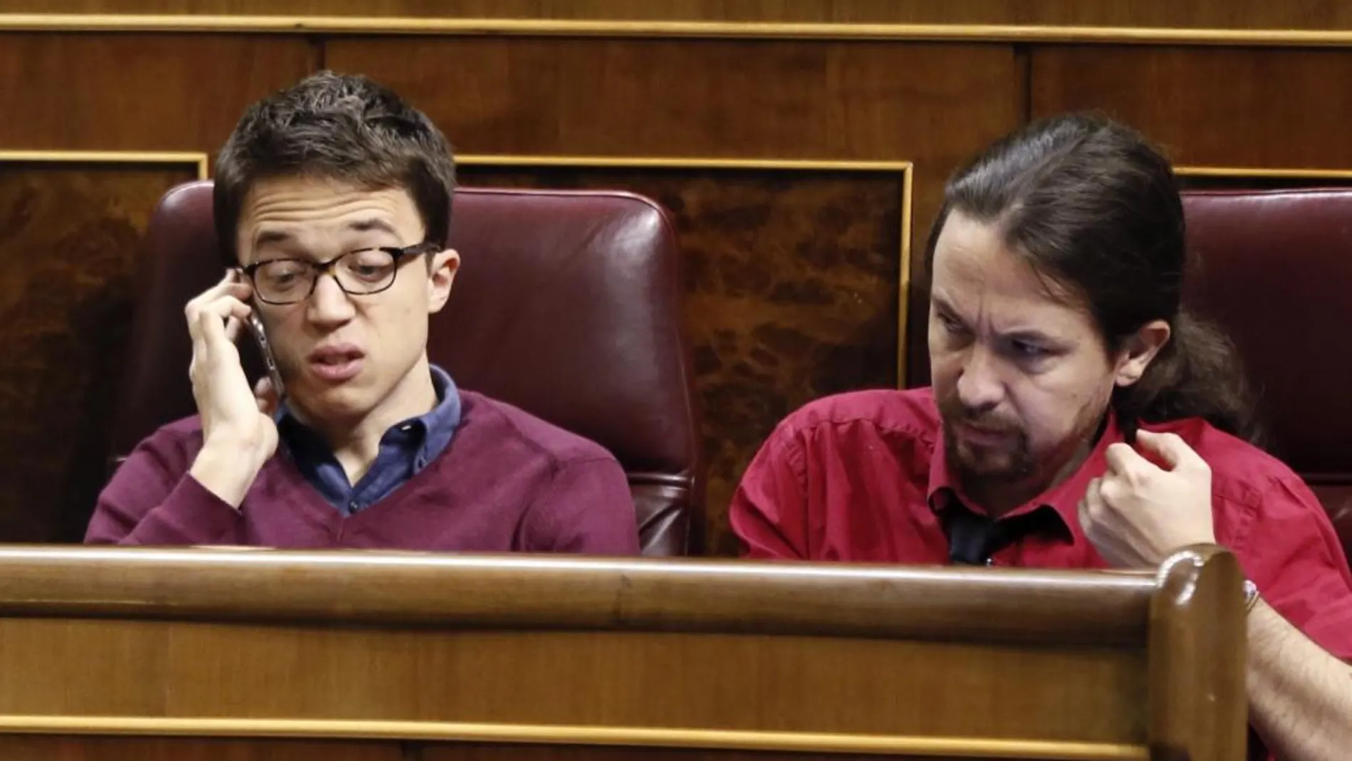 Pablo Iglesias e Íñigo Errejón, en el Congreso de los Diputados
