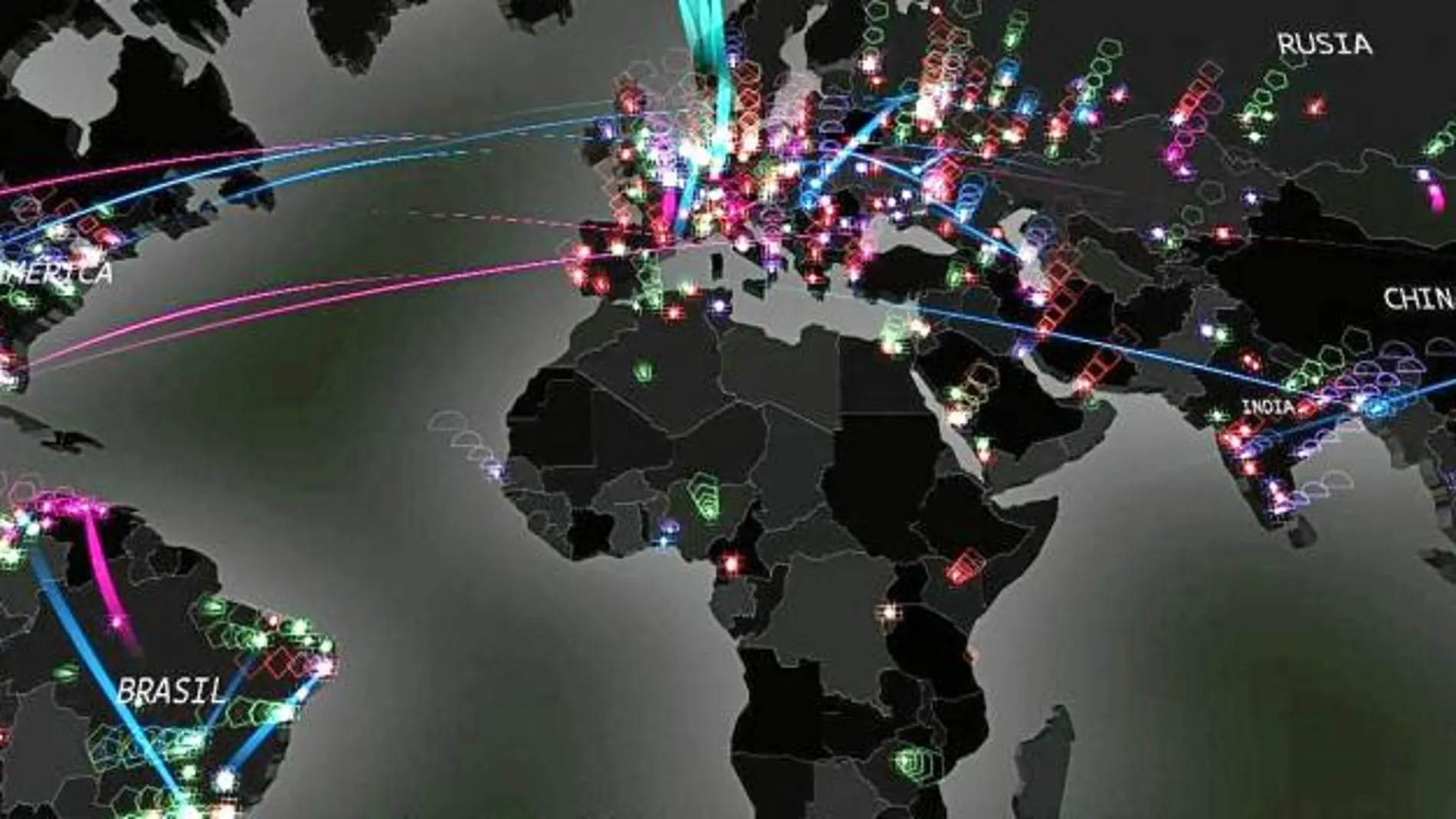 Mapa mundial sobre ciberamenazas que realiza la compañía Kaspersky en tiempo real
