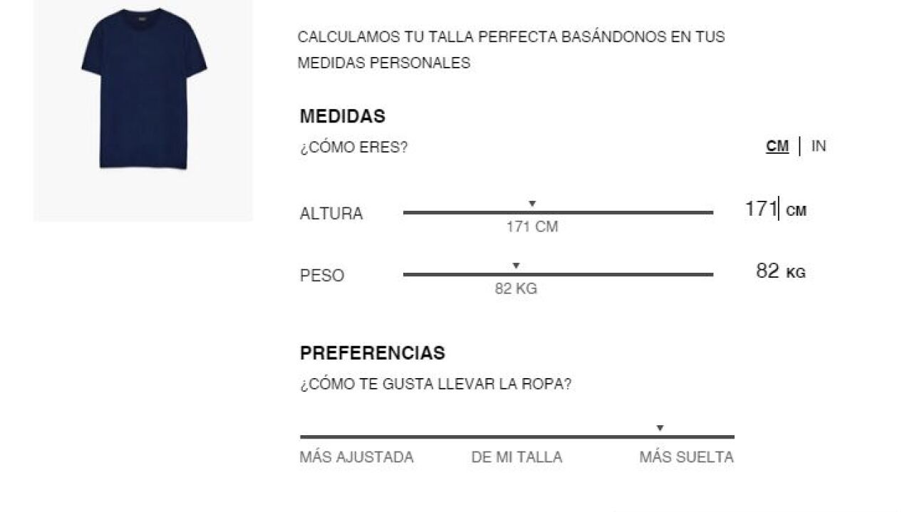 Tallas del grupo inditex online