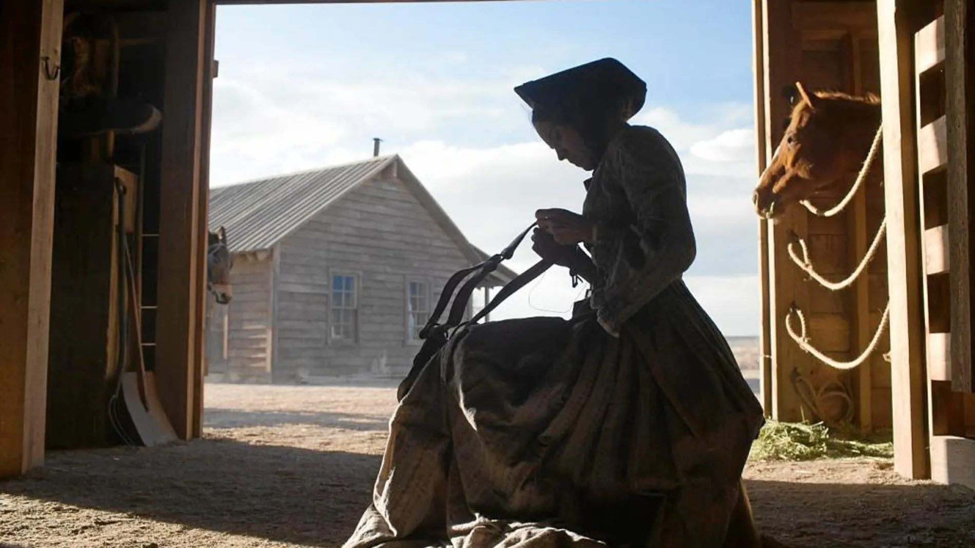 Hillary Swank en una escena del filme que bebe directamente del maestro y recuerda a filmes como «Centauros del desierto»