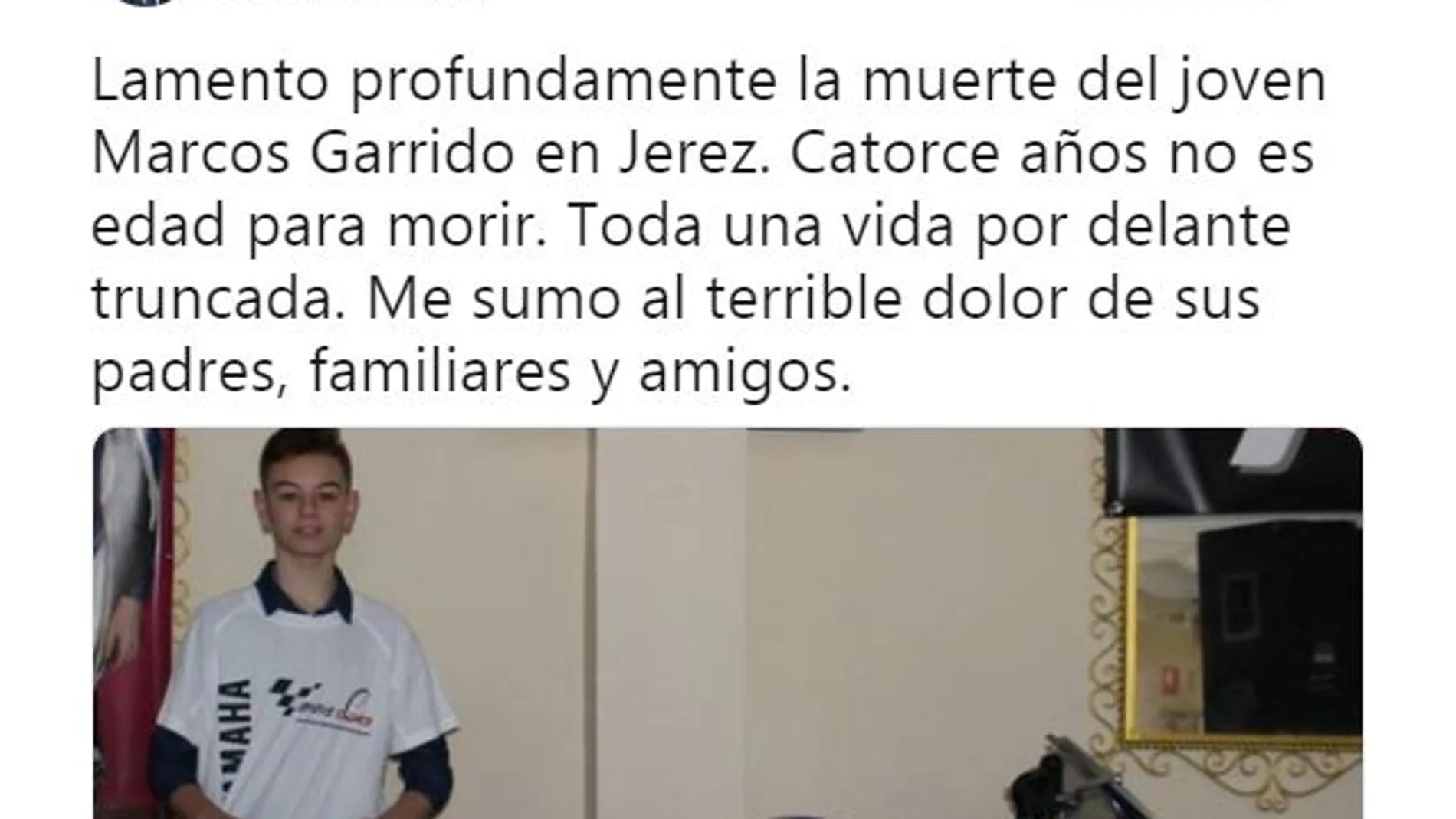 Tuit de Pedro Sánchez lamentando la muerte del joven piloto