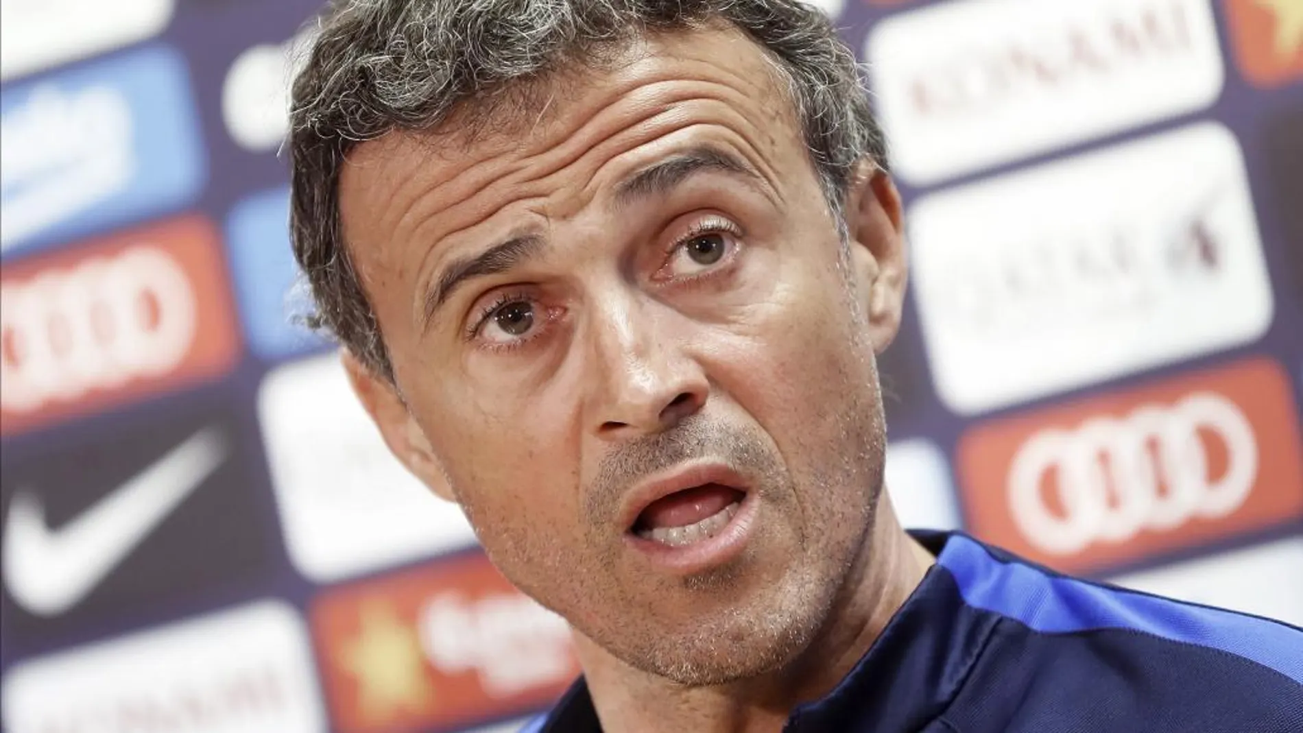 El técnico del FC Barcelona, Luis Enrique, durante la rueda de prensa.