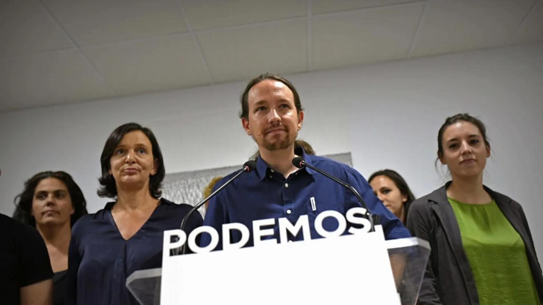 Iglesias, durante la rueda de prensa que ha ofrecido en la sede de la formación en Madrid