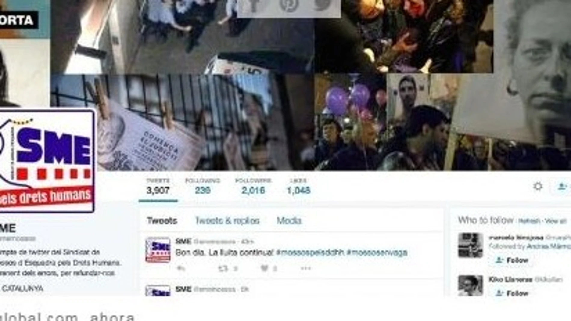 La imagen de la cuenta de Twitter del SME también fue modificada con imágenes del documental «Ciutat Morta»