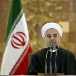 El presidente de Irán, Hasán Rohani durante la rueda de prensa en Teherán