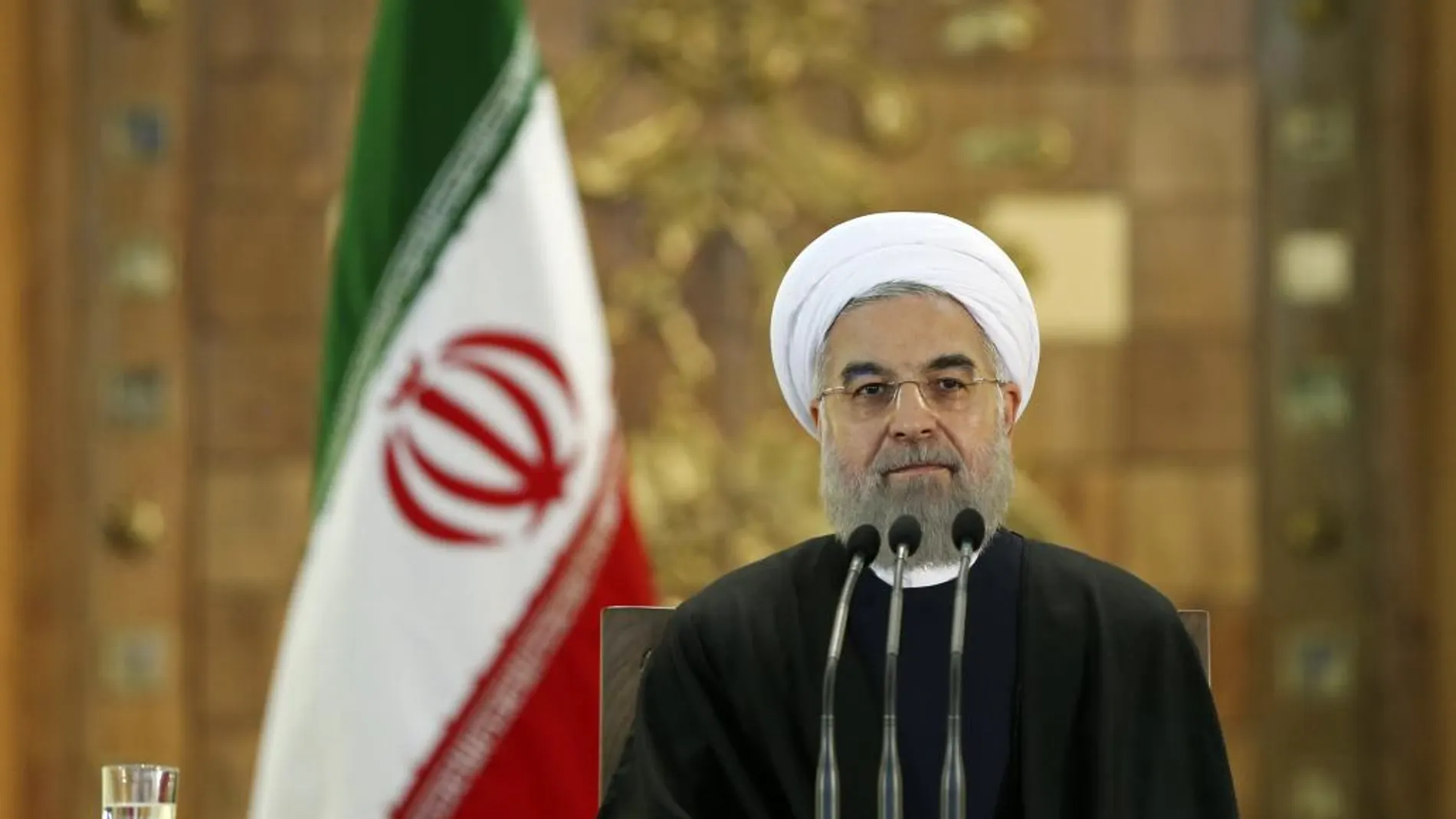 El presidente de Irán, Hasán Rohani durante la rueda de prensa en Teherán