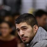 El delantero uruguayo durante la presentación de sus nuevas botas Adidas