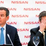 El presidente de Nissan Europa, Gianluca de Ficchy, y el consejero delegado de Nissan Motor Iberica, Genís Alonso, durante la rueda de prensa de hoy