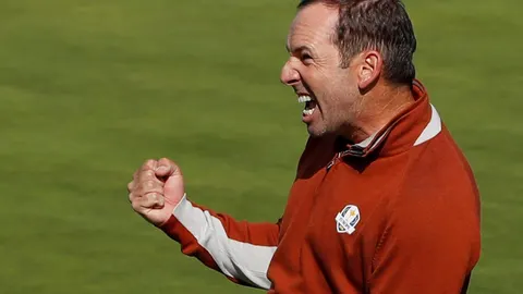 Sergio García celebra un golpe hoy en la Ryder Cup. REUTERS/Paul Childs