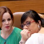 La presidenta del Parlamento autonómico, Silvia Clemente, conversa con la vicepresidenta segunda de las Cortes, la socialista Ana Sánchez