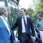 Ángel Garrido, Pablo Casado, de quien dependerá la designación de candidato, y José Luis Martínez Almeida
