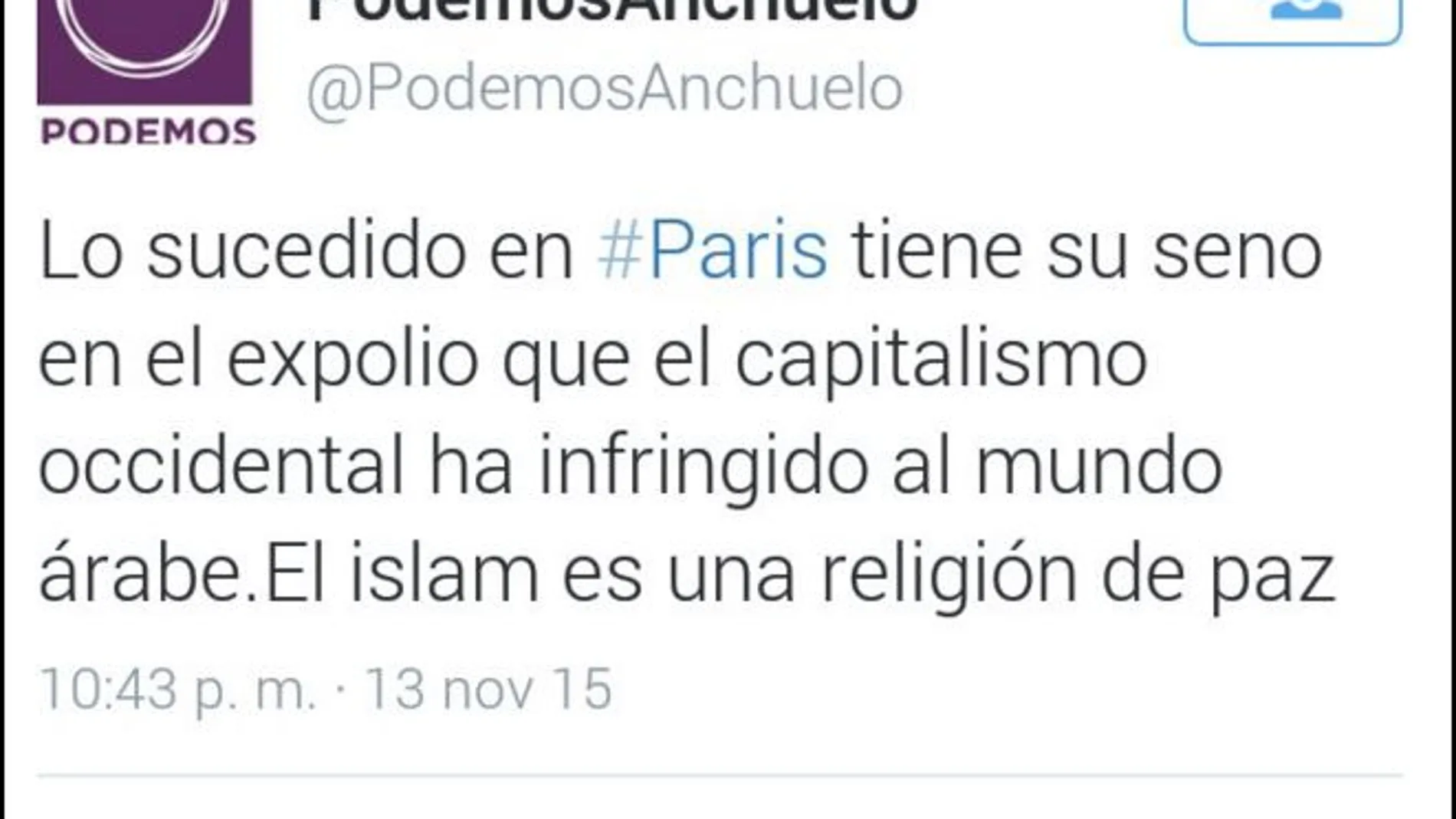 Podemos se desvincula de la cuenta de twitter @PodemosAnchuelo