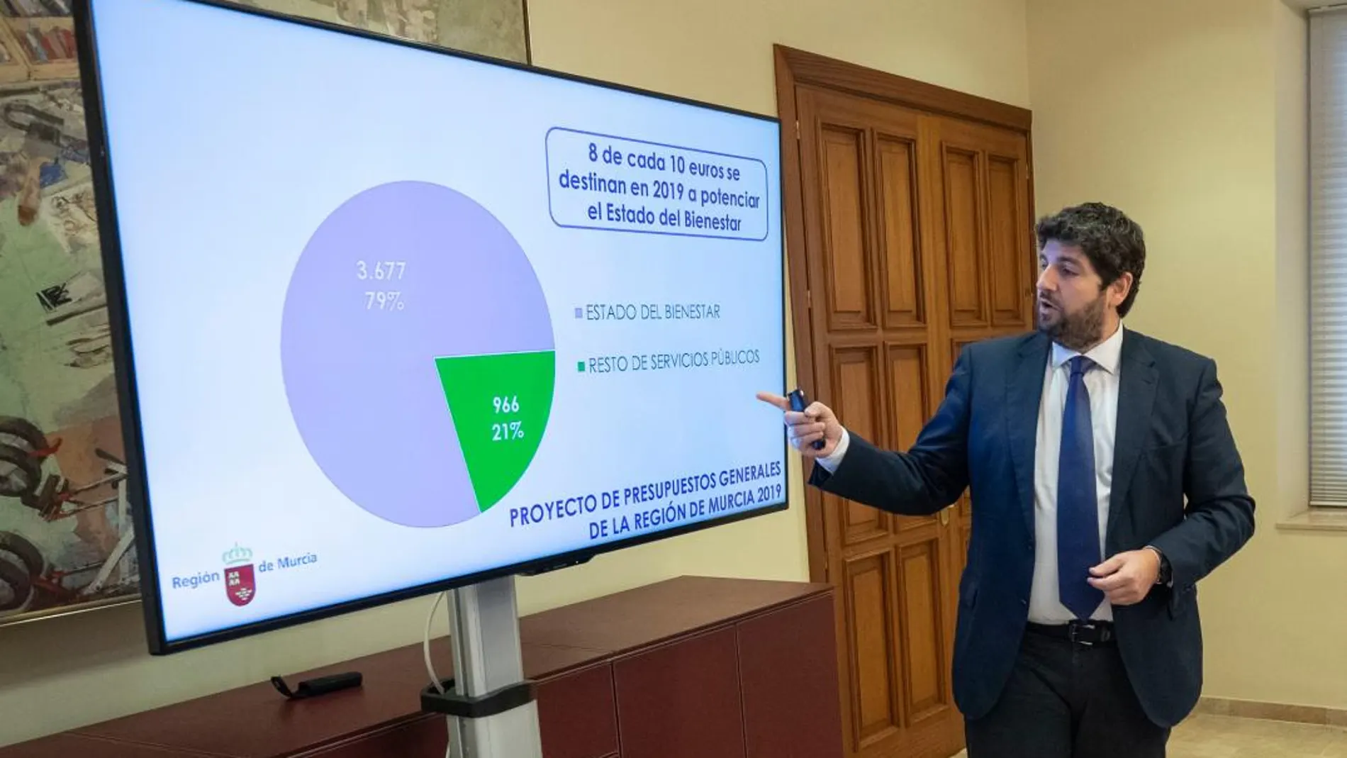 El presidente de la Región, Fernando López Miras, en la presentación del Proyecto de Ley de Presupuestos. LA RAZÓN