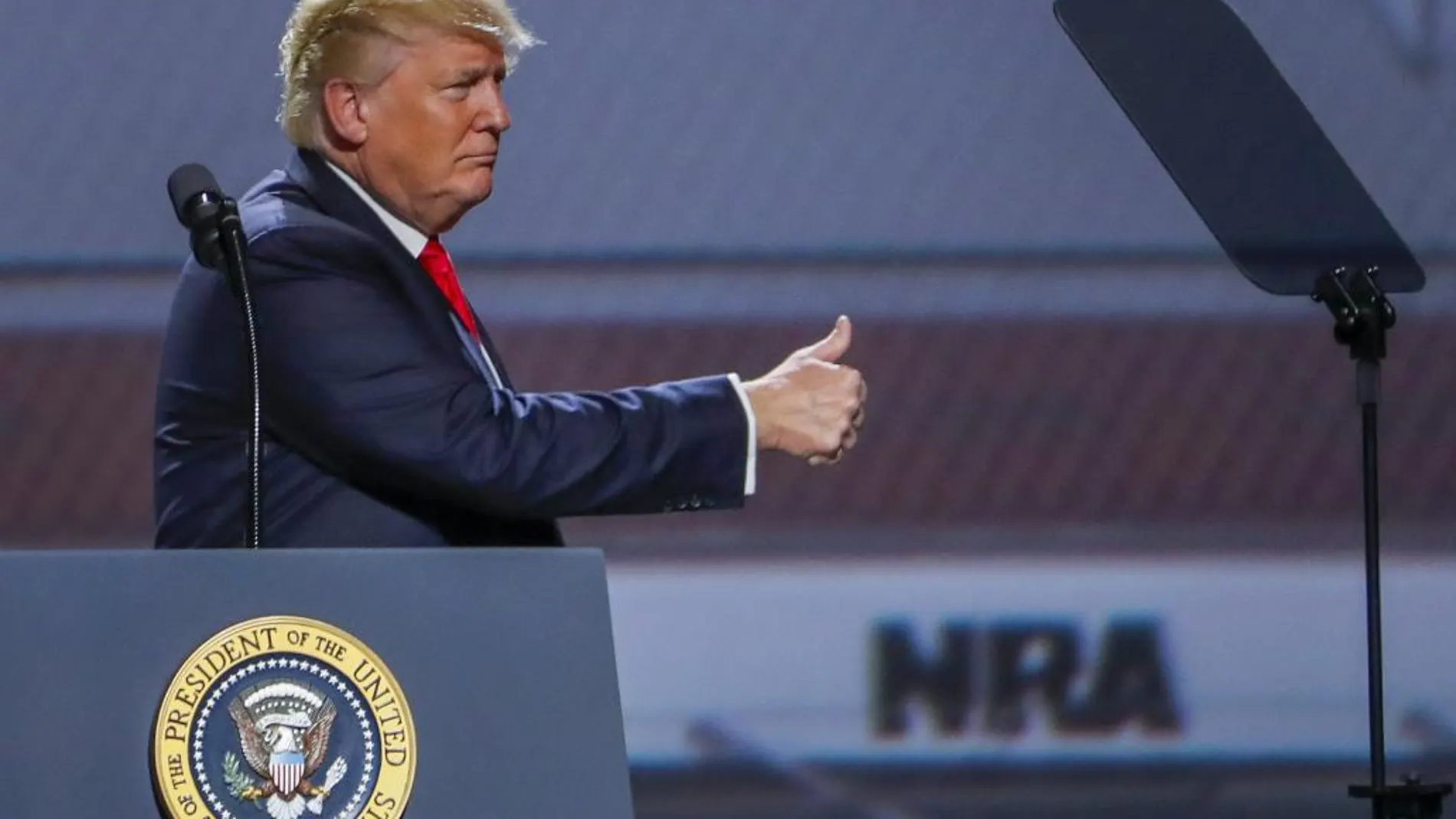 Donald Trump hoy, durante su intervención ante la Asociación Nacional del Rifle, en Atlanta.