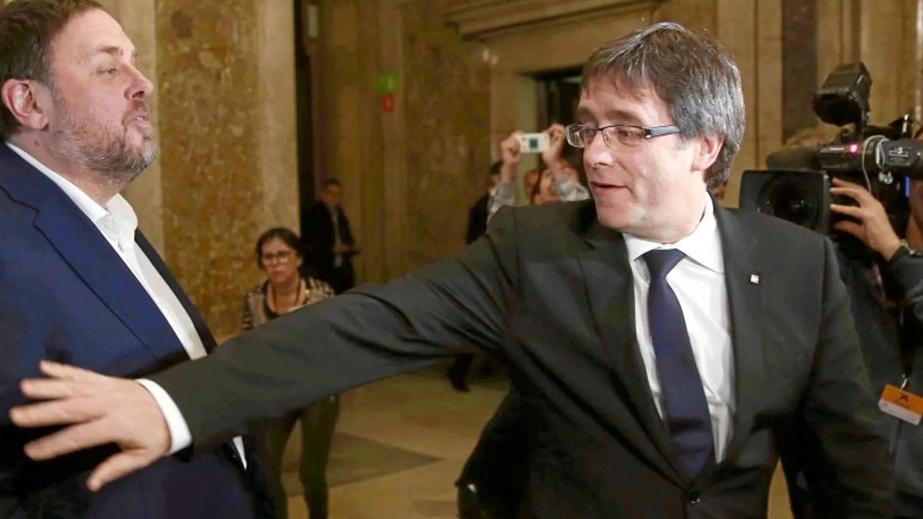 Junqueras y Puigdemont en Barcelona el pasado 24 de enero en su fracasada conferencia sobre el referéndum independentista