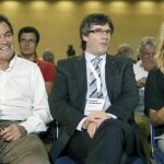 Artur Mas, Carles Puigdemont y la consellera de Presidencia y portavoz del Govern, Neus Munté, momentos antes de la clausura del XVIII Congreso de CDC.