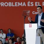 El secretario general del PSOE, Pedro Sánchez, durante su intervención en el acto de presentación de las candidaturas del PSC a las próximas elecciones generales