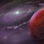 Ilustración del joven exoplaneta HR 8799c alrededor de su estrella.