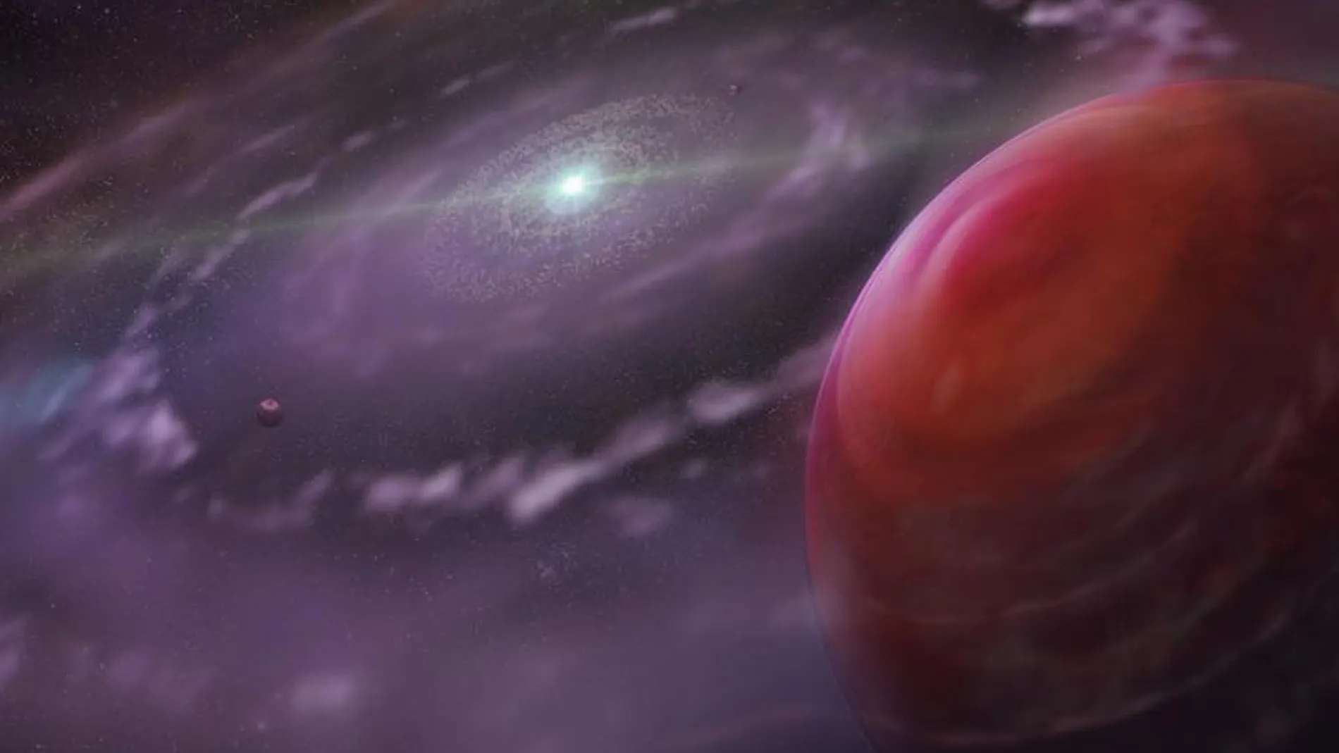 Ilustración del joven exoplaneta HR 8799c alrededor de su estrella.