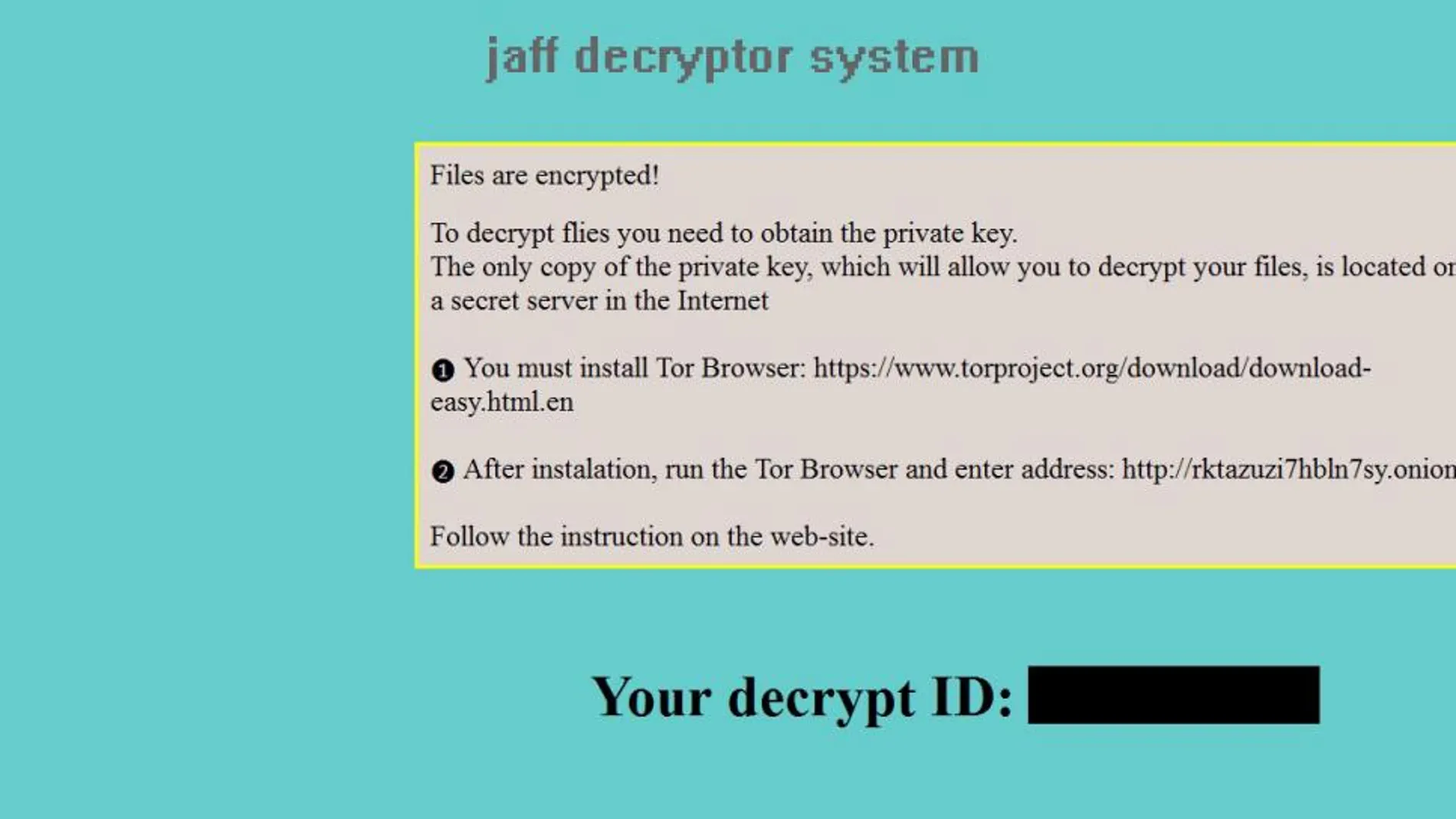 Aspecto de los mensajes que aparecen en los ordenadores infectados por JAFF