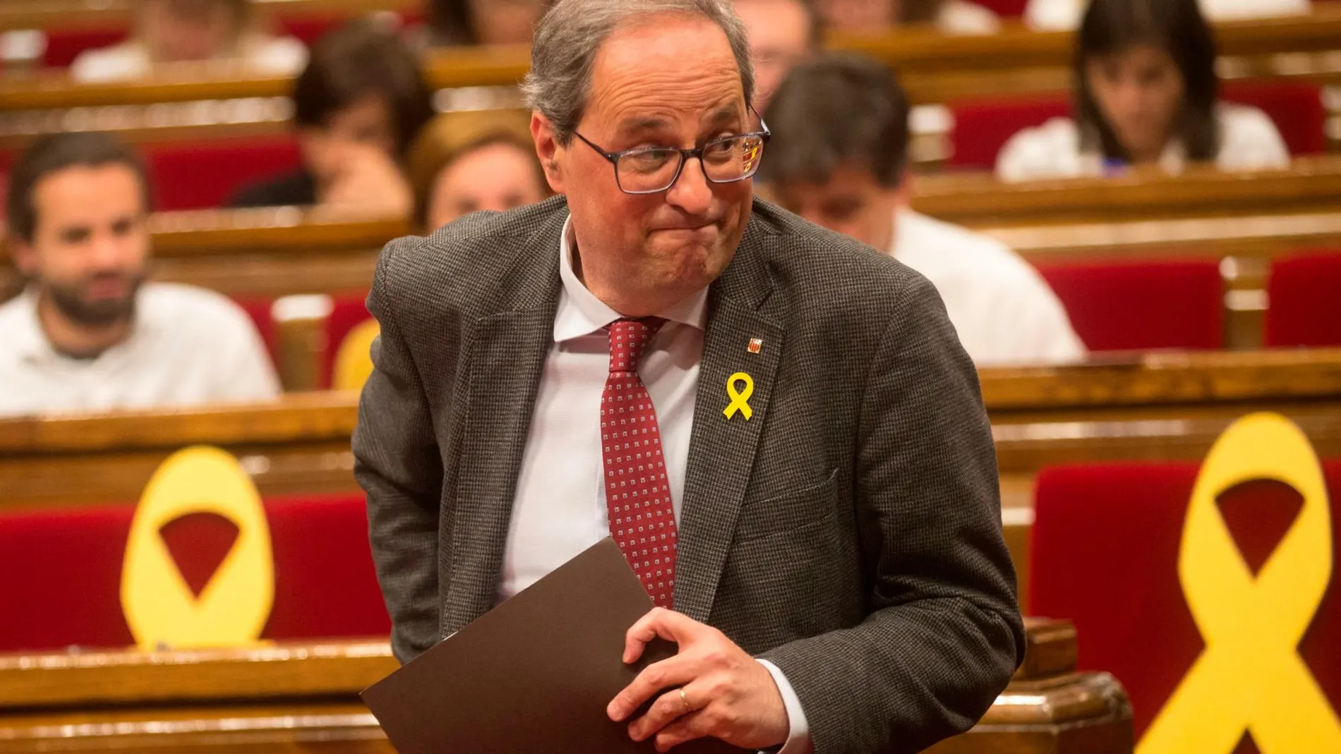 El presidente de la Generalitat Quim Torra, durante su comparecencia en el pleno del Parlament