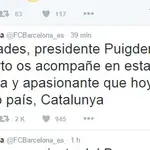  El Barça felicita al presidente de su «país, Catalunya»