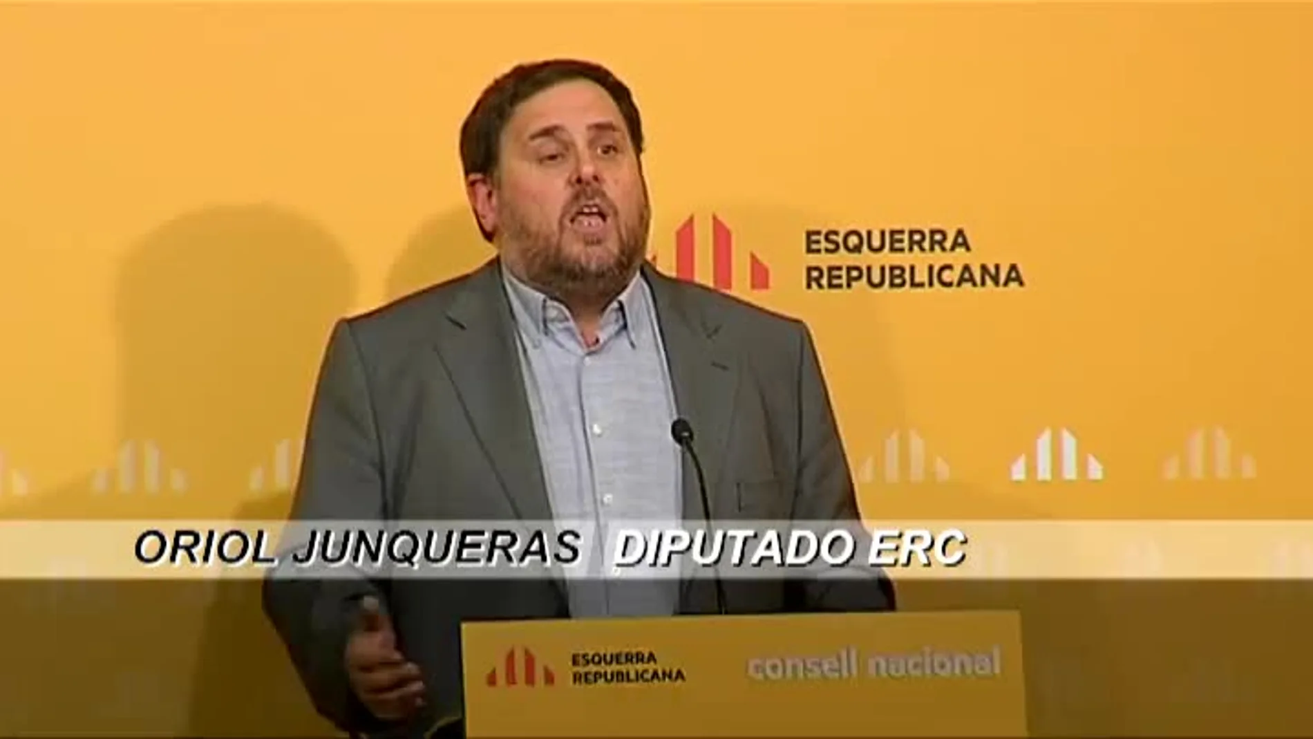 Oriol Junqueras, hoy, durante su intervención ante los medios.