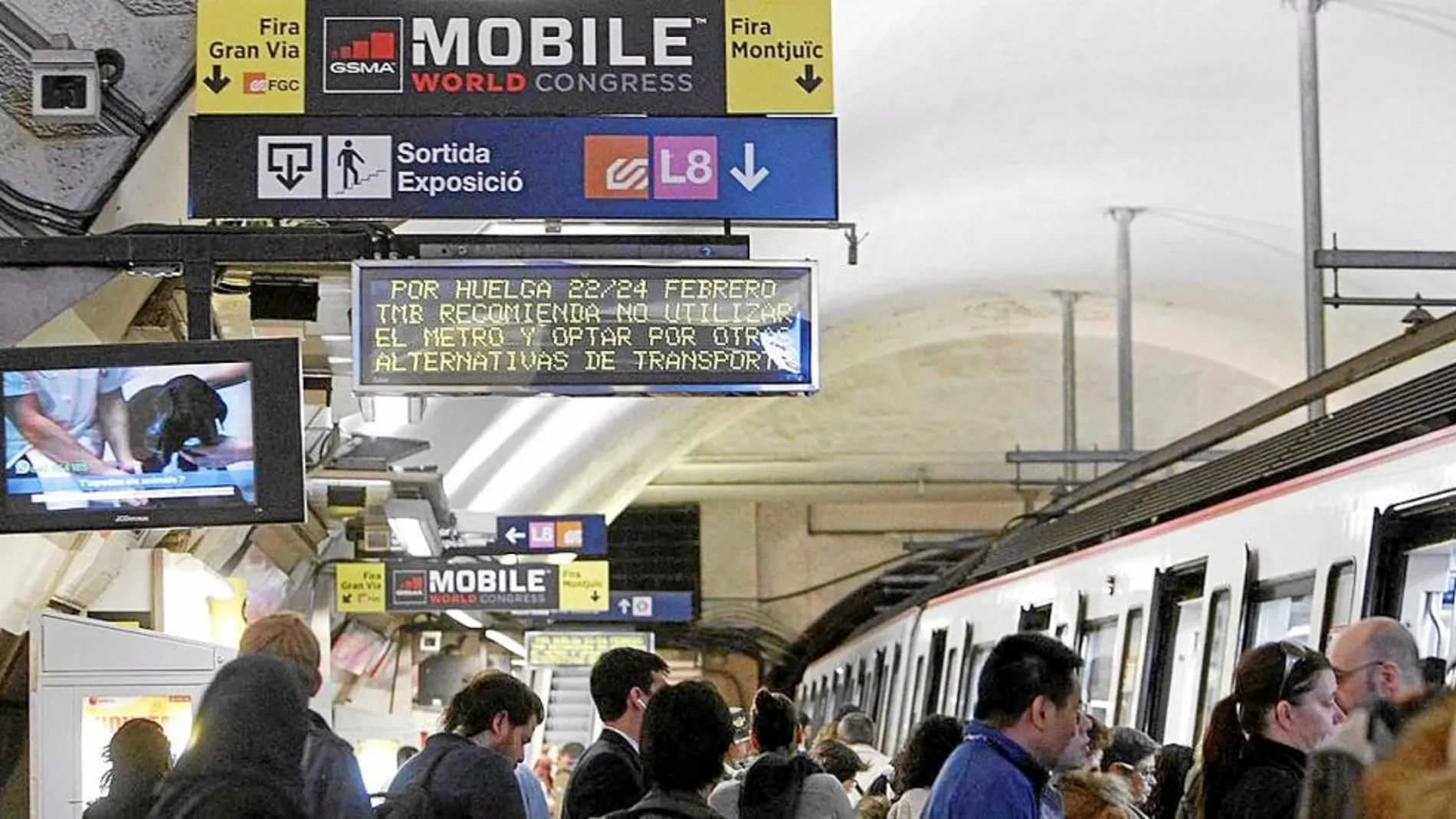 Imagen de la huelga del metro de la psada edición del Mobile World Congress