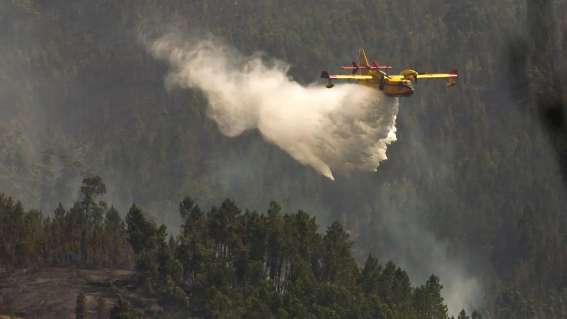 Un avión trabaja en las tareas de extinción en el Alto da Louriceira