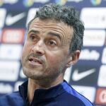 El entrenador del Barcelona, Luis Enrique Martínez, durante la rueda de prensa