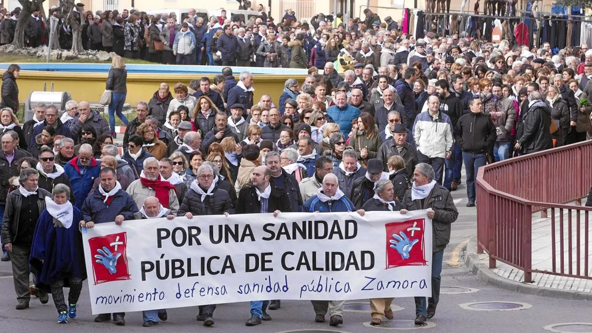 Cientos de personas salen a la calle en una manifestación en defensa de la Sanidad Pública en Benavente (Zamora)
