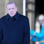 El presidente turco Recep Tayyip Erdogan en la recepción de su homólgoo croata Kolinda Grabar-Kitarovic