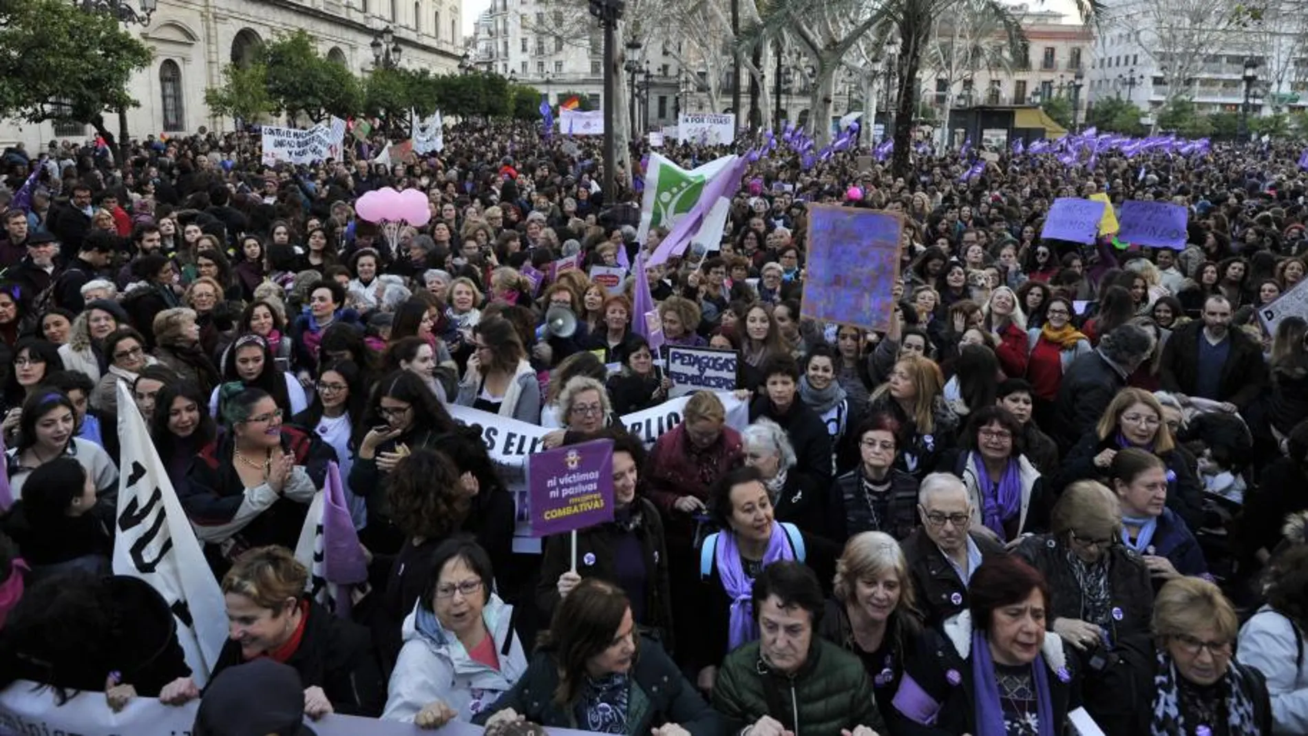 Manifestación que recorrió las calles del centro de Sevilla por la tarde, que reunió a más de 100.000 asistentes