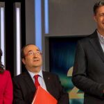 Inés Arrimadas, Miquel Iceta y Xavier García Albiol posan antes del debate electoral de TVE