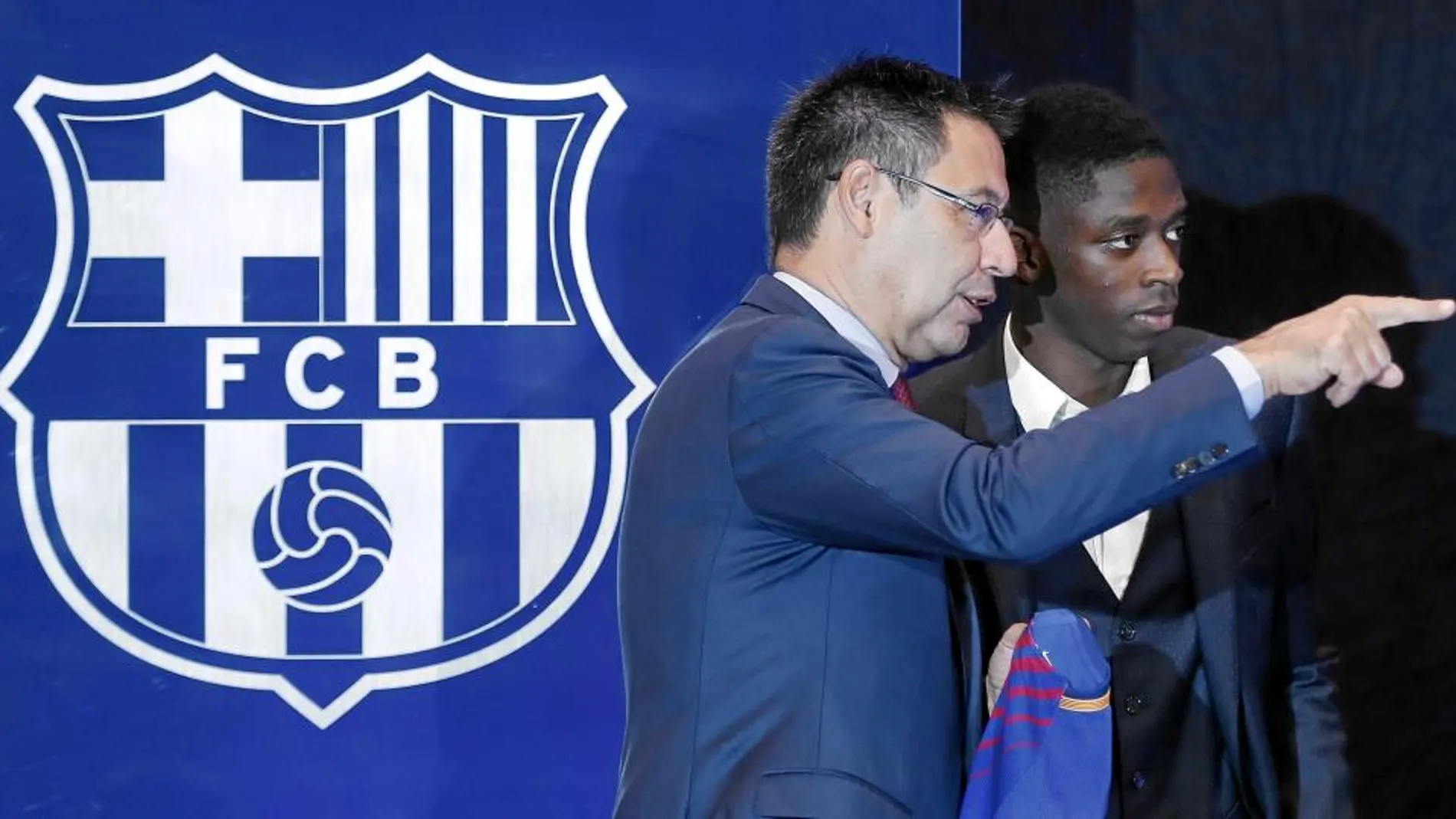 Ousmane Dembélé durante su presentación en Barcelona