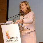La consejera de Economía y Hacienda, Pilar del Olmo, durante su intervención en la Conferencia Minería Inteligente y Sostenible celebrada en Arroyo de la Encomienda, en Valladolid