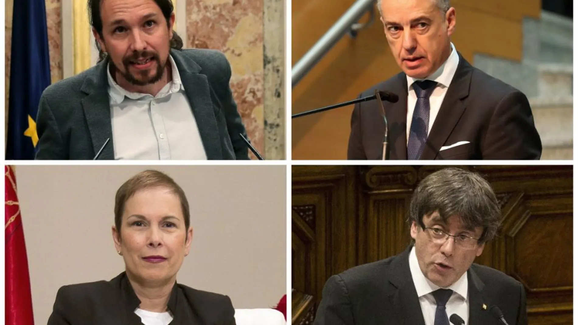 Pablo Iglesias, Iñigo Urkullu, Uxue Barkos y Carles Puigdemont