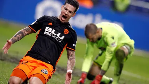 Santi Mina tras anotar el primer gol al Deportivo
