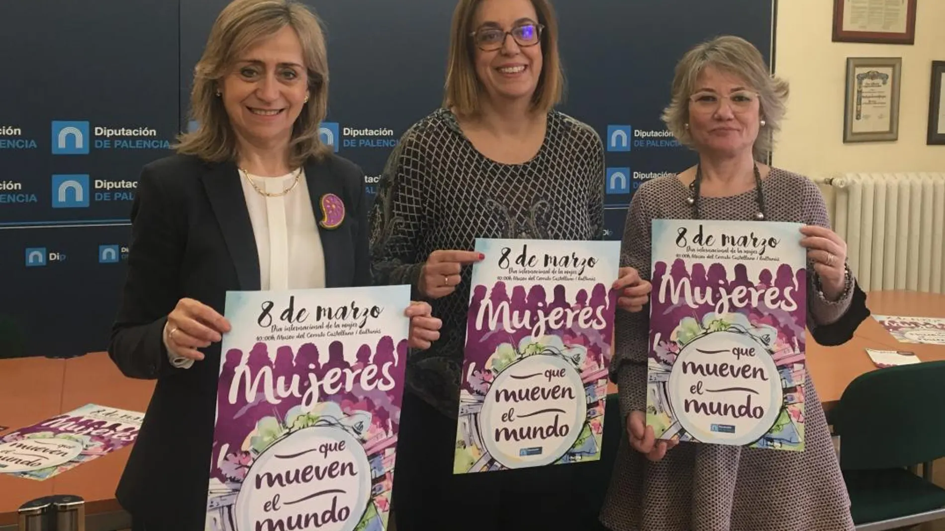 La presidenta de la Diputación de Palencia, Ángeles Armisén, María José Ortega y María José de la Fuente presentan el programa de actividades del Día de la Mujer