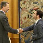 El Rey Felipe VI recibe al coordinador federal de IU, Alberto Garzón, hoy en el Palacio de la Zarzuela