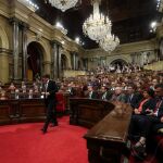 Carles Puigdemont hoy en el Parlamento de Cataluña