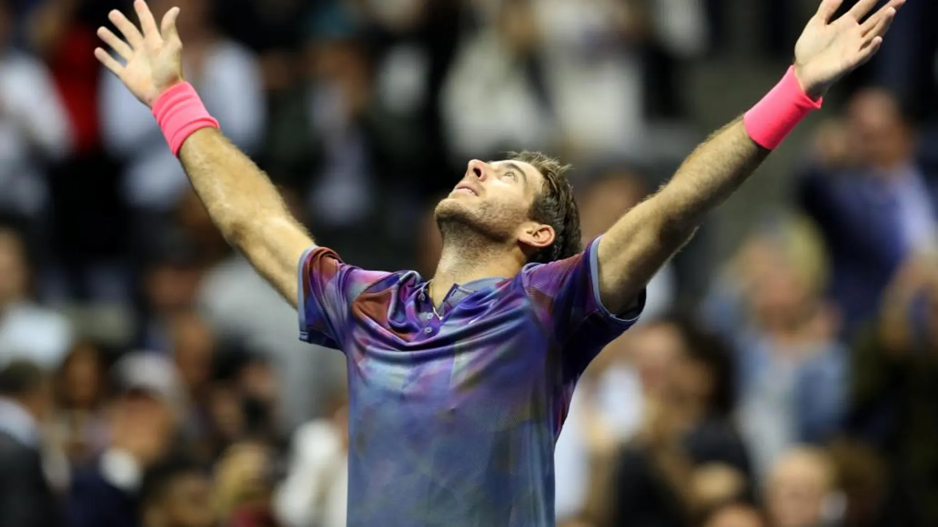 El tenista argentino Juan Martín del Potro celebra su victoria ante el suizo Roger Federer.