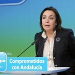 La vicesecretaria de Organización del PP-A, Ana María Corredera, ayer en rueda de prensa en la sede de la formación