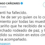Cañizares ha informado de la muerte de su hijo en Twitter