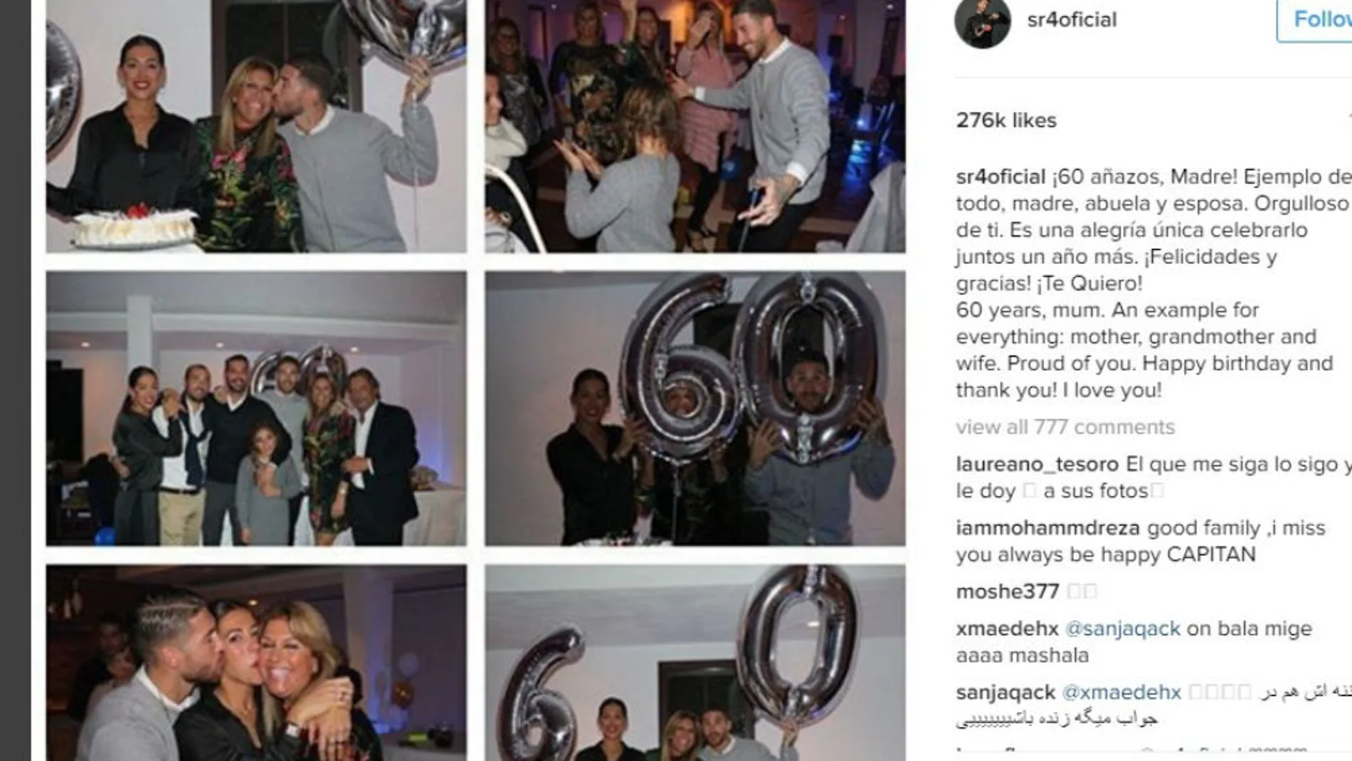 Sergio Ramos disfruta en familia del cumpleaños de su madre